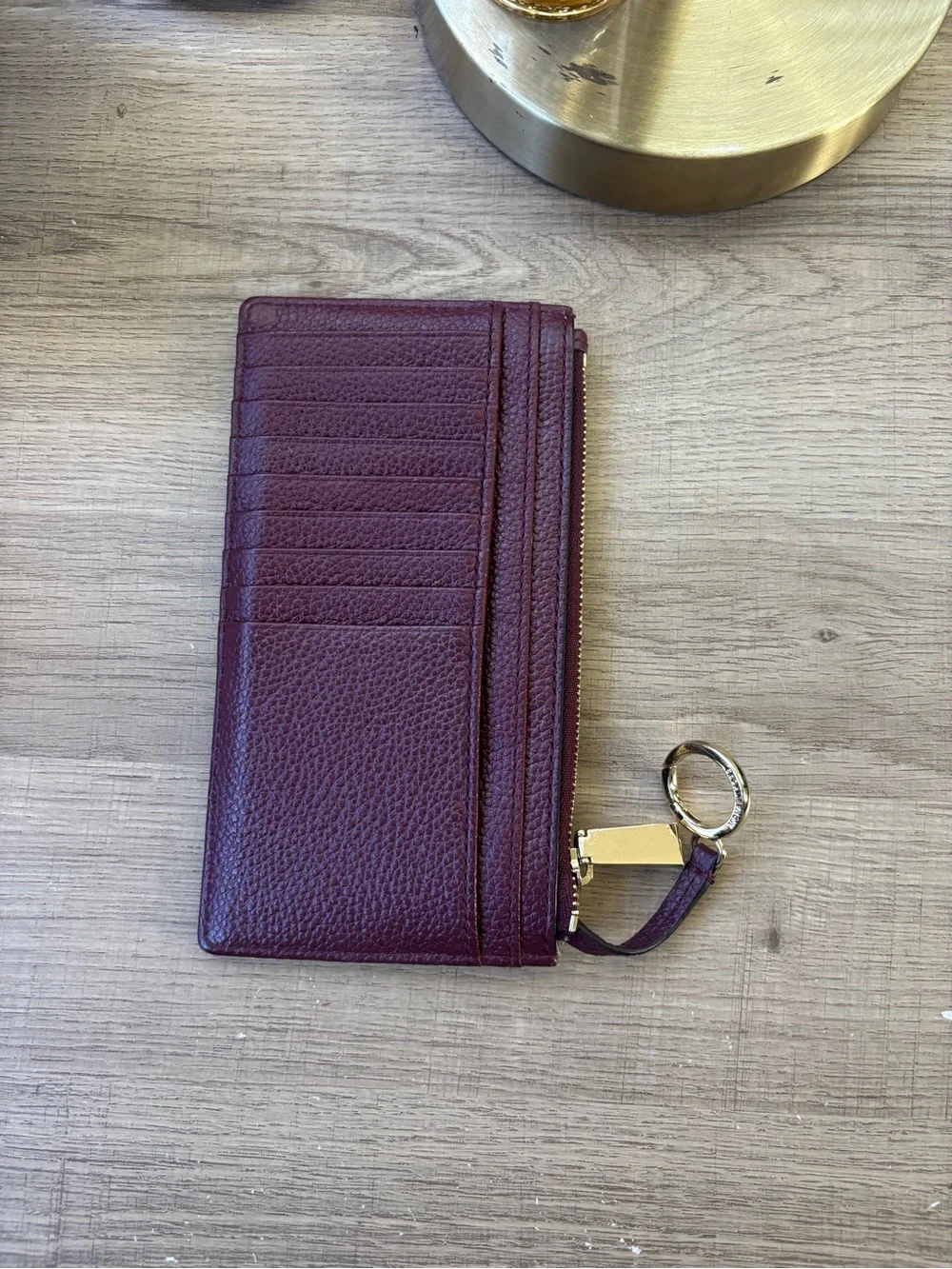 Michael Kors Burgundy Leather Wristlet Card Pouch with Gold Hardware - Picture 2 of 4